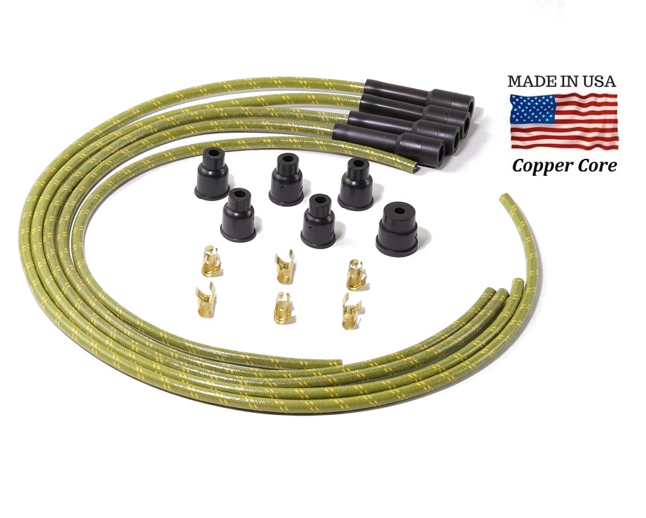 Premium Spark plug wire set Green Cloth Braided